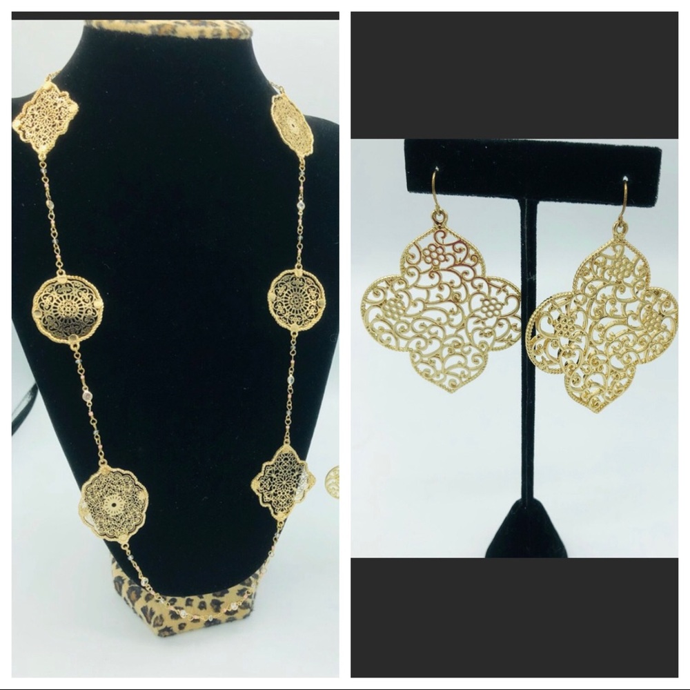 Gold tone Filigree Necklace Set - Picture 1 of 5